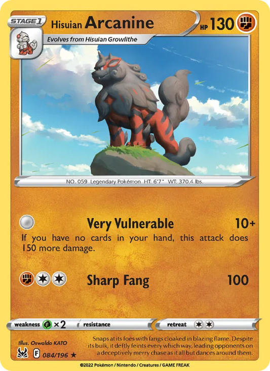 Hisuian Arcanine Holo 084/196 Lost Origin Pokémon Card