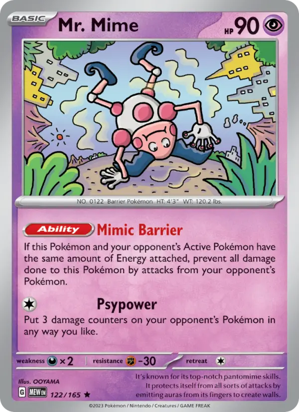 Mr. Mime Reverse Holo 122/165 151 Pokémon Card