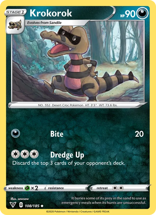 Krokorok Reverse Holo 108/185 Vivid Voltage Pokémon Card