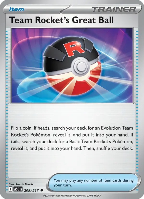 Team Rocket's Great Ball Reverse Holo 205/217 Ascended Heroes Pokémon Card