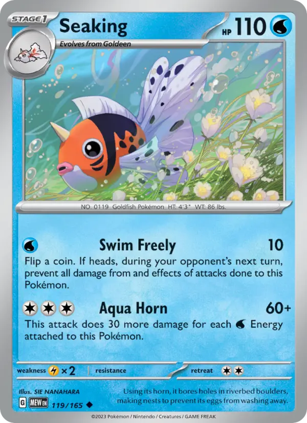 Seaking Reverse Holo 119/165 151 Pokémon Card