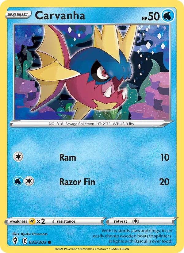 Carvanha Reverse Holo 035/203 Evolving Skies Pokémon Card
