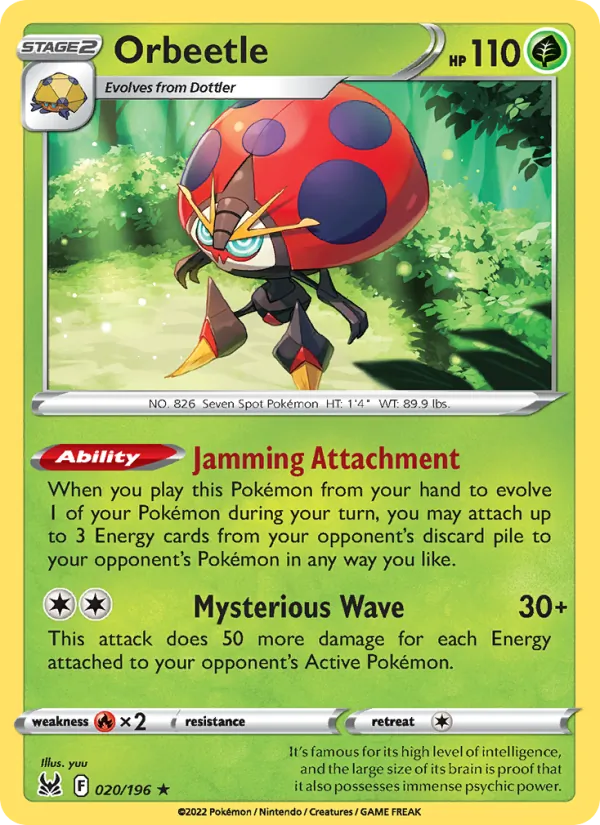 Orbeetle Reverse Holo 020/196 Lost Origin Pokémon Card