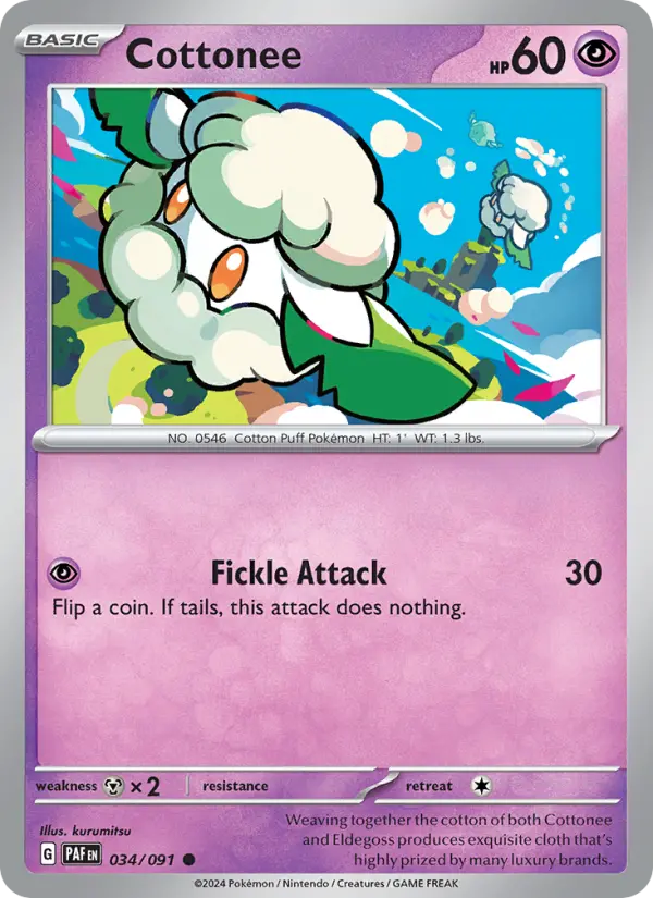 Cottonee Reverse Holo 034/91 Paldean Fates Pokémon Card
