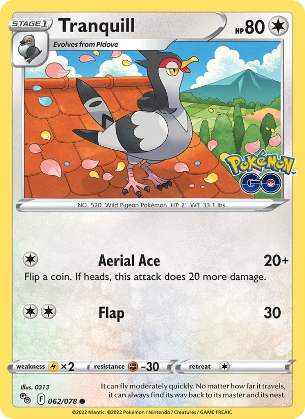 Tranquill Reverse Holo 062/78 Pokémon GO Pokémon Card