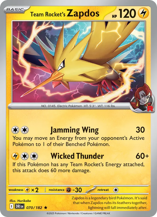 Team Rocket's Zapdos Holo 070/182 Destined Rivals Pokémon Card