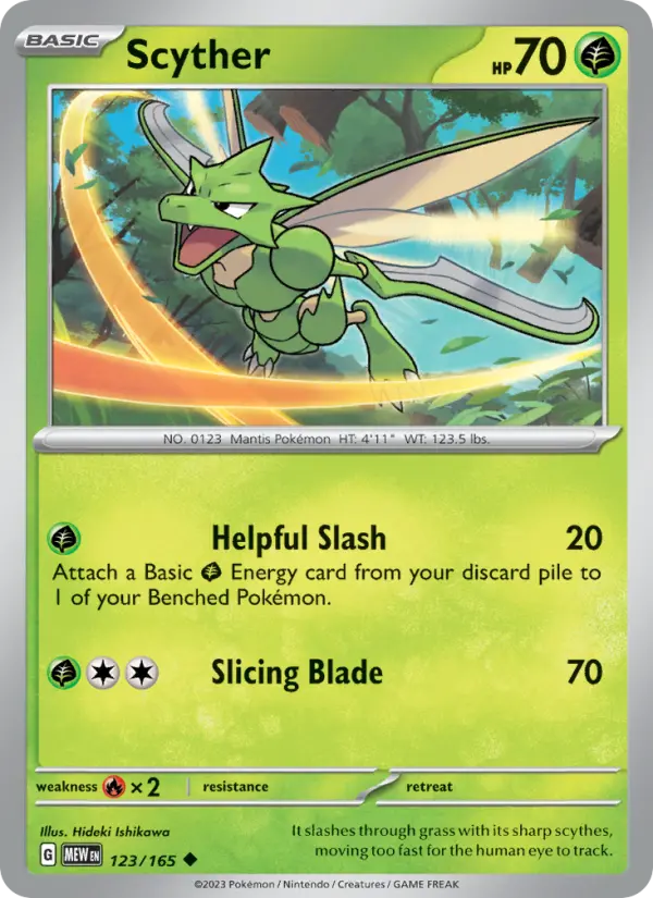 Scyther Reverse Holo 123/165 151 Pokémon Card