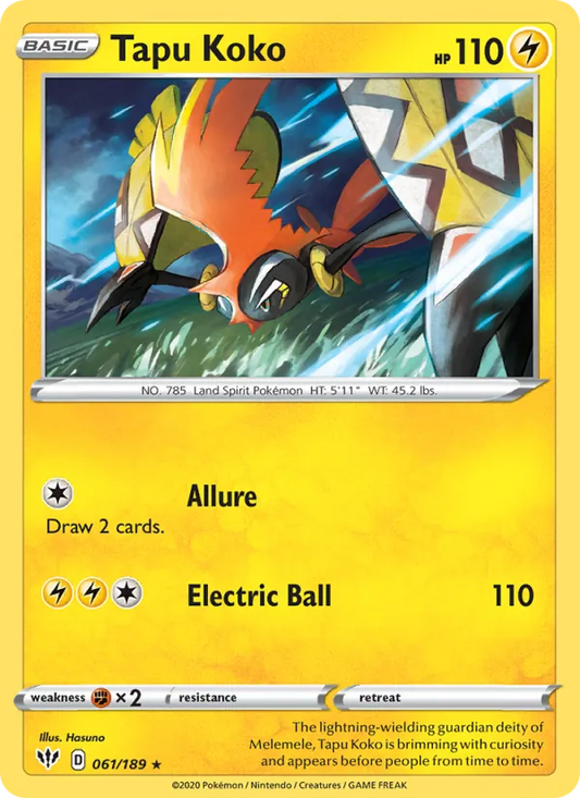 Tapu Koko Reverse Holo 061/189 Darkness Ablaze Pokémon Card