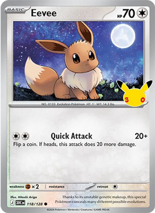 Eevee Normal 118/128 30th Celebration Pokémon Card