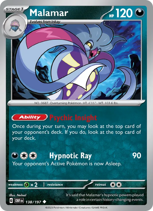 Malamar Normal 138/197 Obsidian Flames Pokémon Card