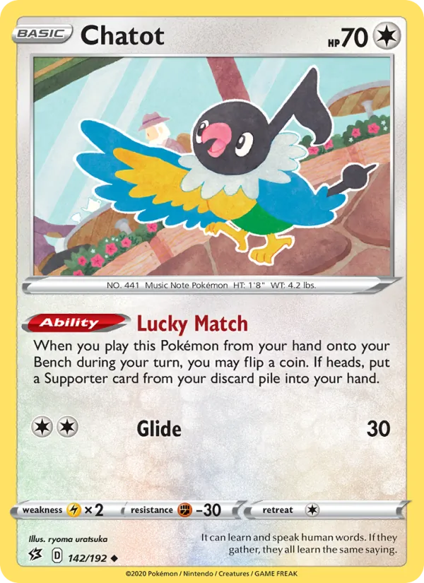 Chatot Reverse Holo 142/192 Rebel Clash Pokémon Card