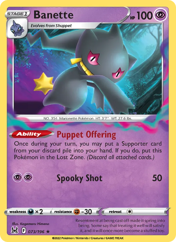 Banette Reverse Holo 073/196 Lost Origin Pokémon Card
