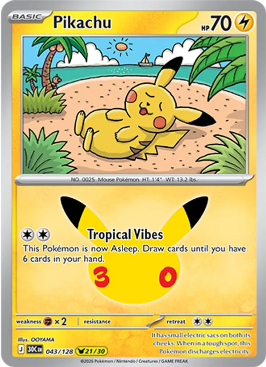 Pikachu Normal 043/128 30th Celebration Pokémon Card