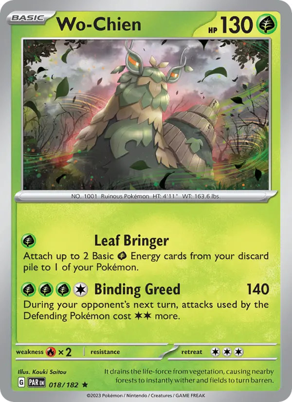 Wo-Chien Reverse Holo 018/182 Paradox Rift Pokémon Card