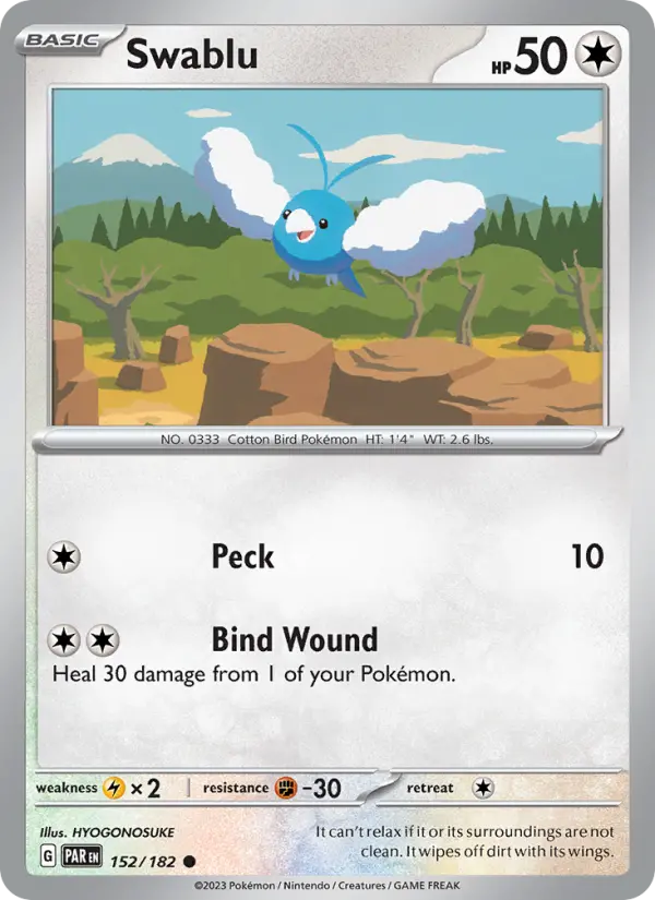 Swablu Reverse Holo 152/182 Paradox Rift Pokémon Card
