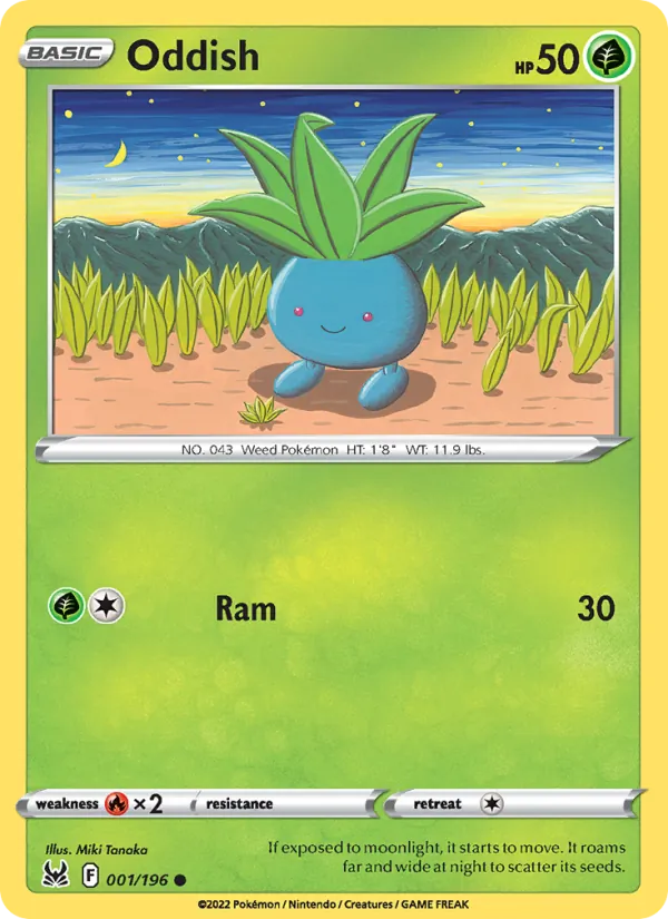 Oddish Reverse Holo 001/196 Lost Origin Pokémon Card