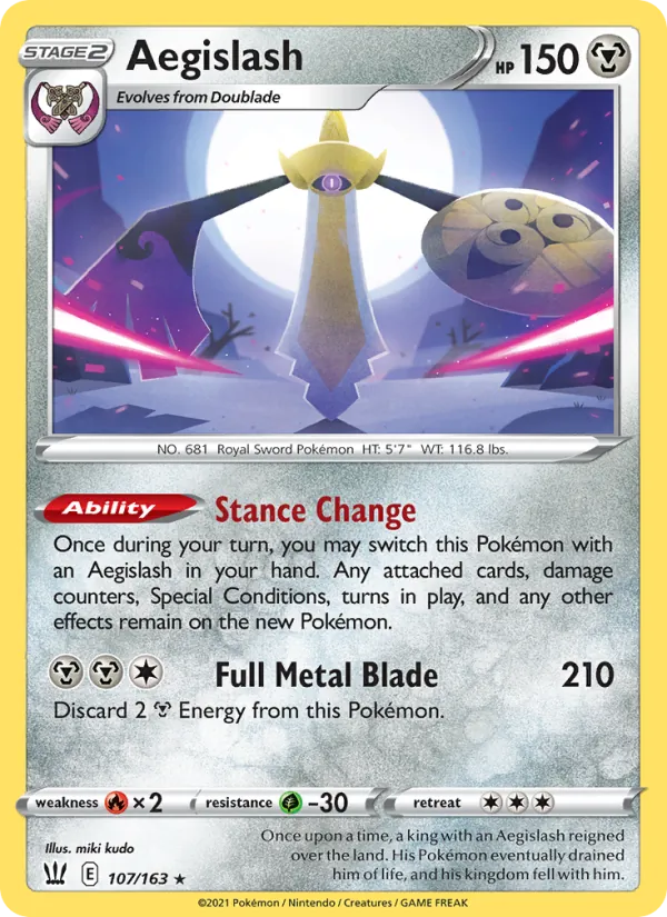 Aegislash Reverse Holo 107/163 Battle Styles Pokémon Card