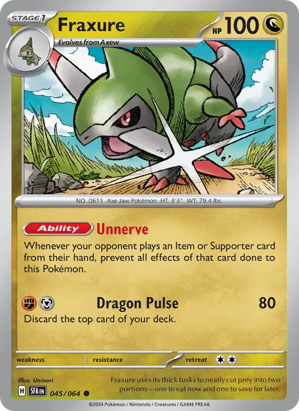 Fraxure Non-Foil 045/64 Shrouded Fable Pokémon Card