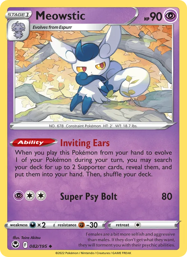 Meowstic Reverse Holo 082/195 Silver Tempest Pokémon Card