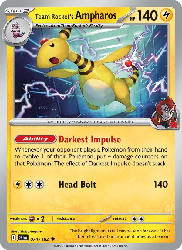Team Rocket's Ampharos Normal 074/182 Destined Rivals Pokémon Card