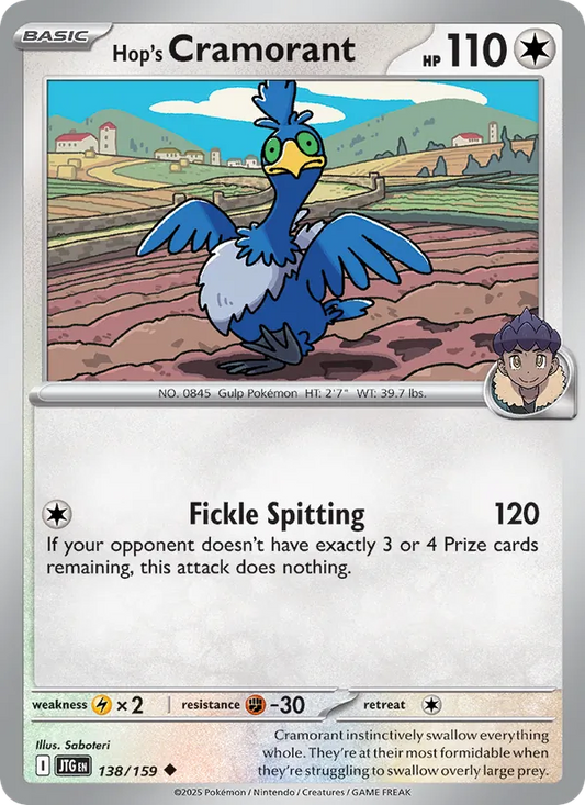 Hop's Cramorant Normal 138/159 Journey Together Pokémon Card