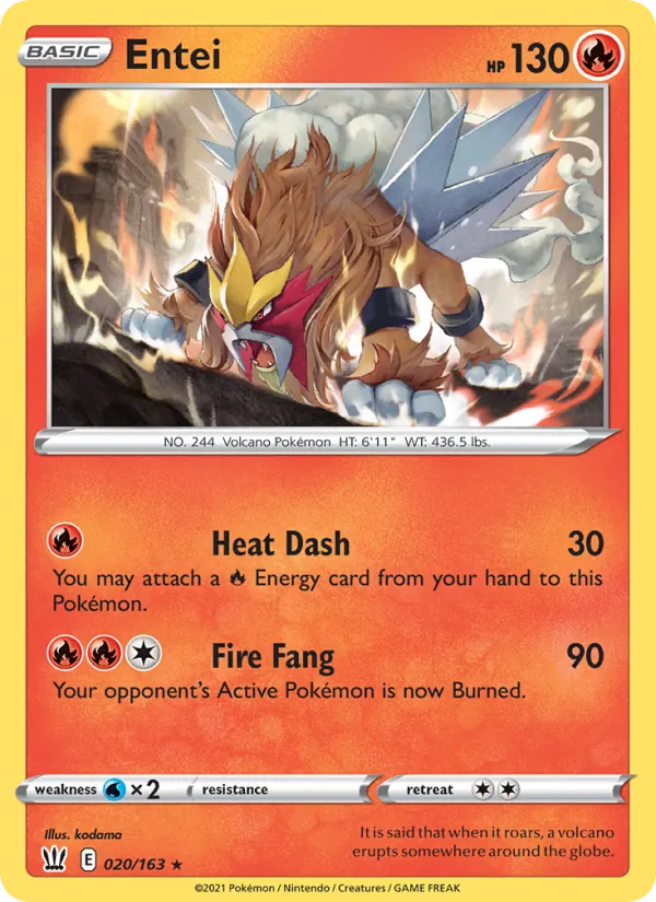 Entei Reverse Holo 020/163 Battle Styles Pokémon Card