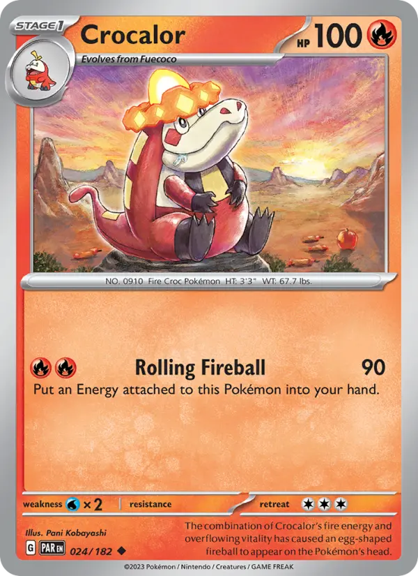 Crocalor Reverse Holo 024/182 Paradox Rift Pokémon Card