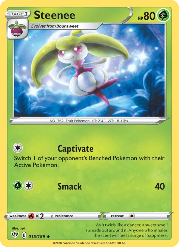 Steenee Reverse Holo 015/189 Darkness Ablaze Pokémon Card