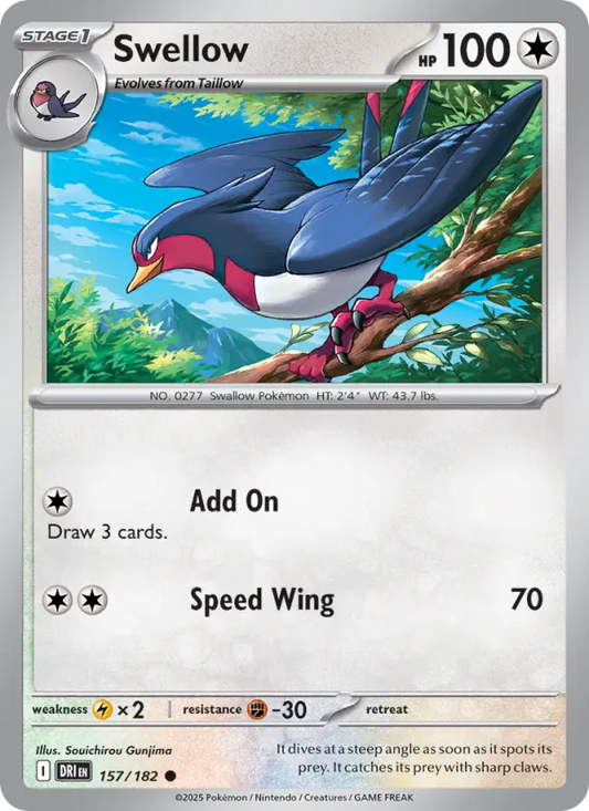 Swellow Reverse Holo 157/182 Destined Rivals Pokémon Card