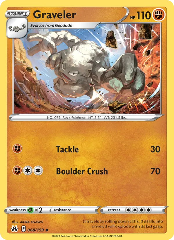 Graveler Reverse Holo 068/159 Crown Zenith Pokémon Card