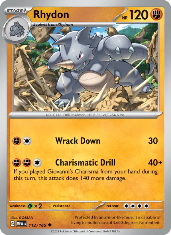 Rhydon Reverse Holo 112/165 151 Pokémon Card