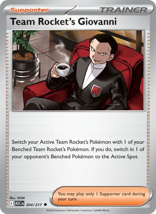 Team Rocket's Giovanni Reverse Holo 204/217 Ascended Heroes Pokémon Card