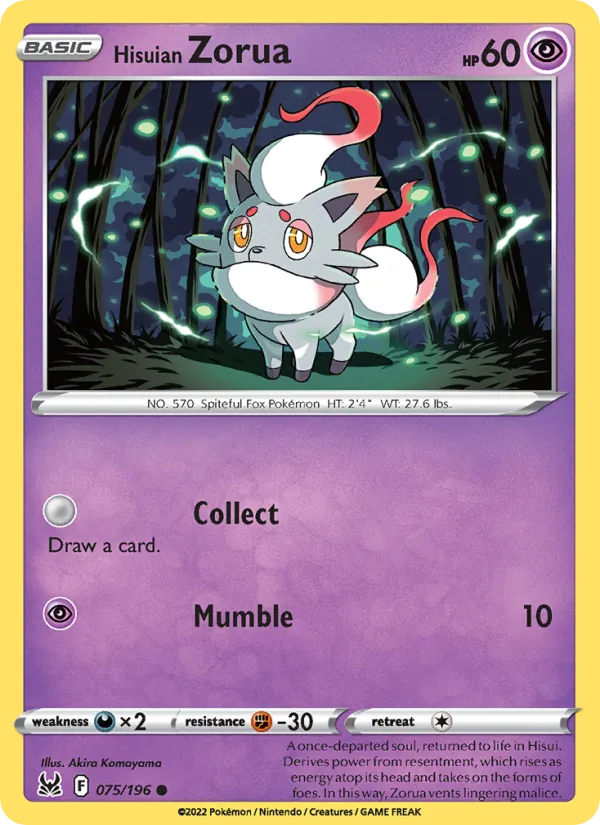 Hisuian Zorua Reverse Holo 075/196 Lost Origin Pokémon Card