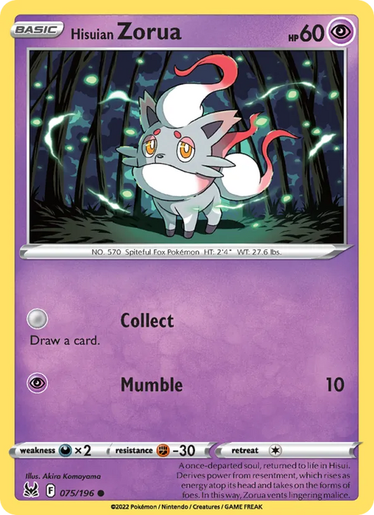 Hisuian Zorua Reverse Holo 075/196 Lost Origin Pokémon Card