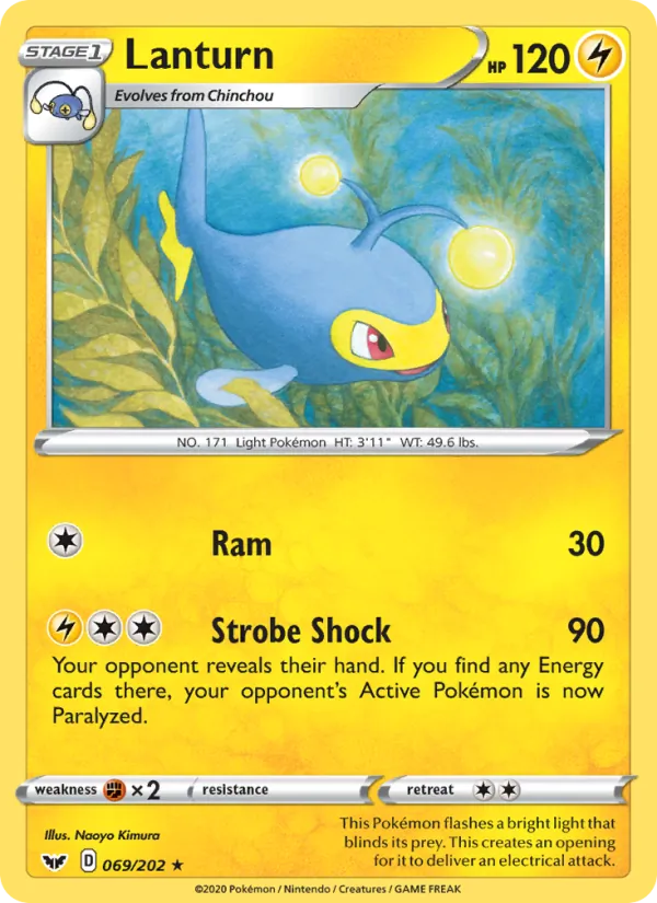Lanturn Reverse Holo 069/202 Sword & Shield Pokémon Card
