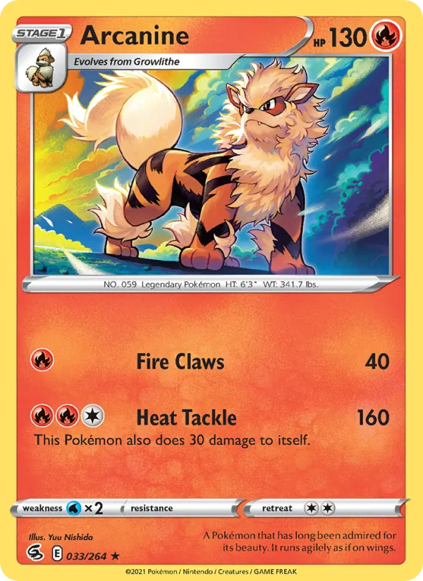 Arcanine Reverse Holo 033/264 Fusion Strike Pokémon Card