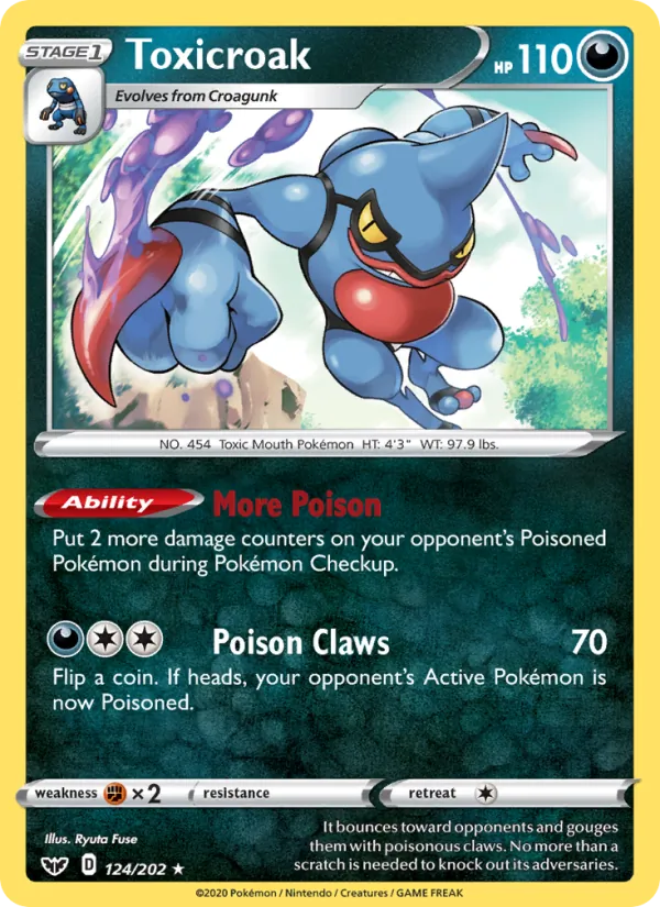 Toxicroak Reverse Holo 124/202 Sword & Shield Pokémon Card