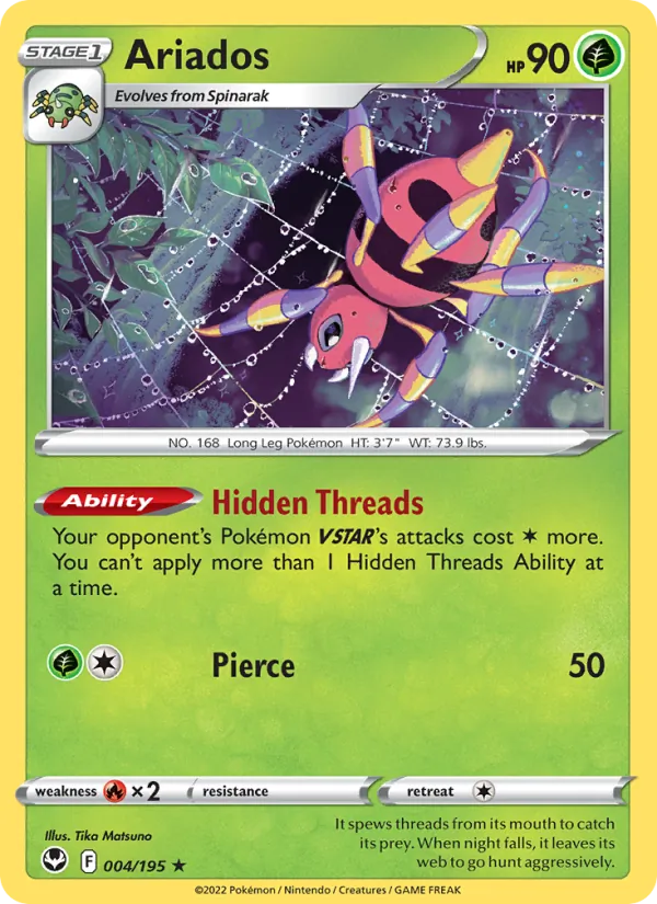 Ariados Reverse Holo 004/195 Silver Tempest Pokémon Card