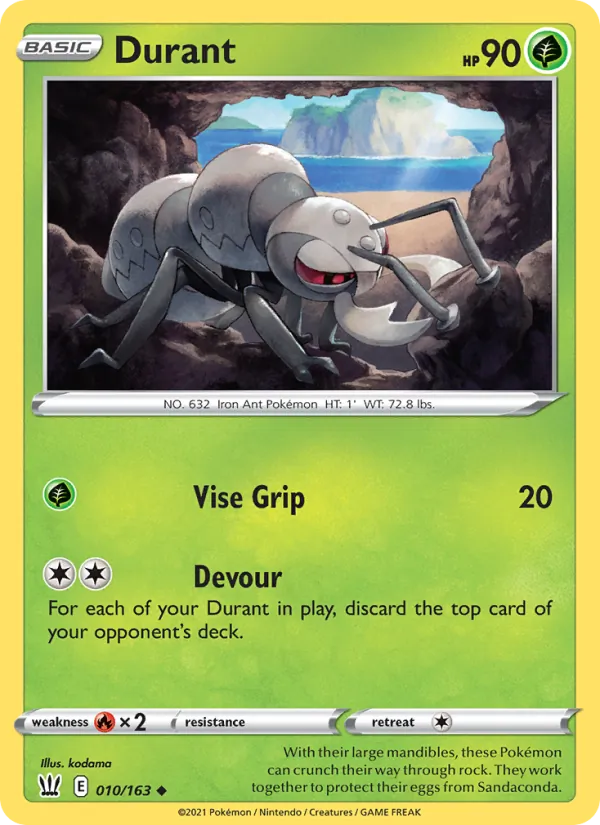 Durant Reverse Holo 010/163 Battle Styles Pokémon Card