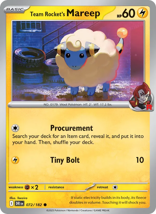 Team Rocket's Mareep Normal 072/182 Destined Rivals Pokémon Card