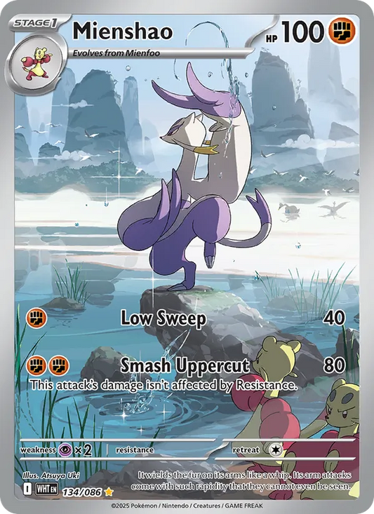 Mienshao Holo 134/86 White Flare Pokémon Card