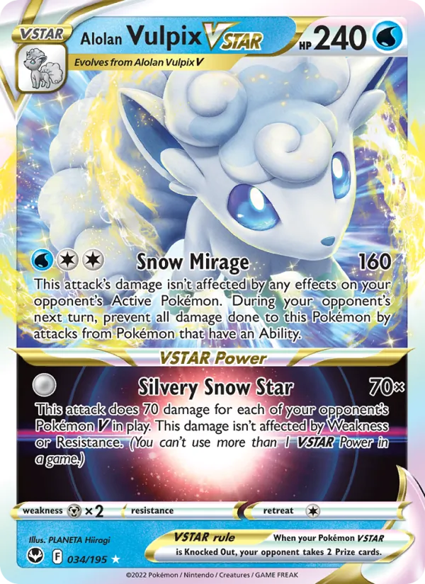 Alolan Vulpix VSTAR Holo 034/195 Silver Tempest Pokémon Card