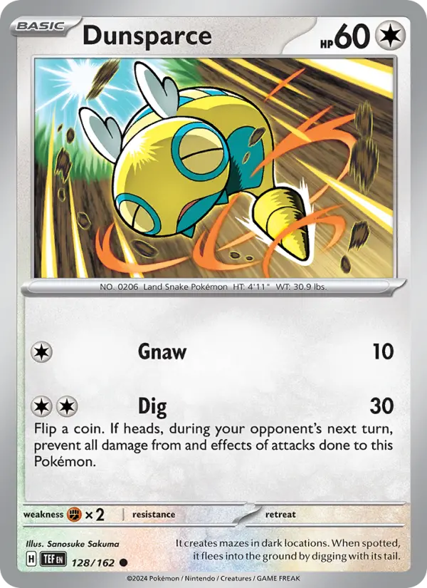 Dunsparce Reverse Holo 128/162 Temporal Forces Pokémon Card