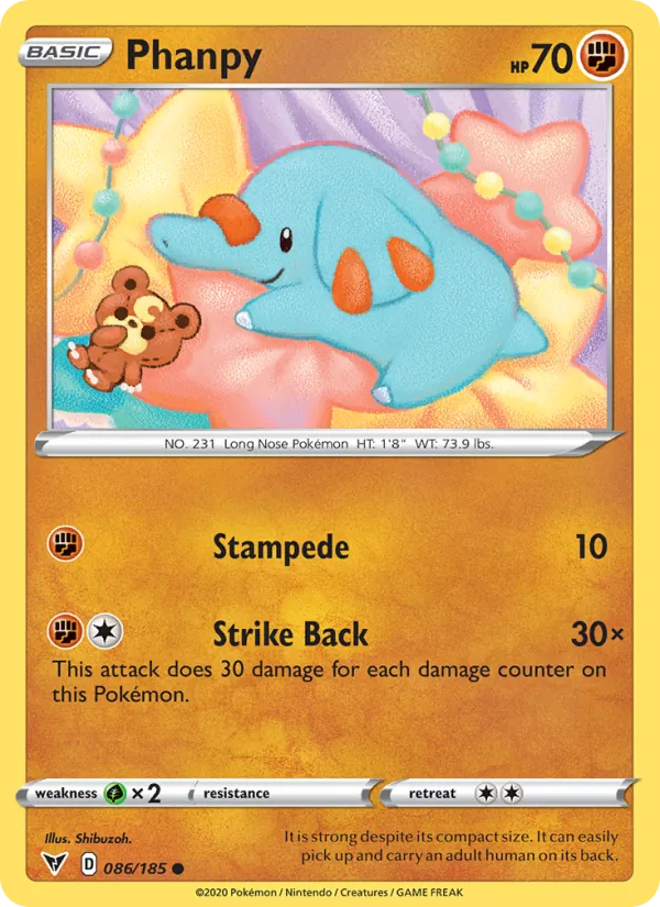 Phanpy Reverse Holo 086/185 Vivid Voltage Pokémon Card