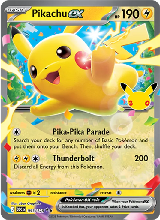 Pikachu ex Normal 053/128 30th Celebration Pokémon Card