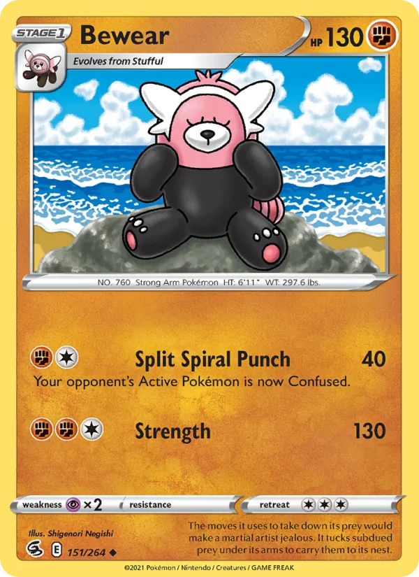 Bewear Reverse Holo 151/264 Fusion Strike Pokémon Card