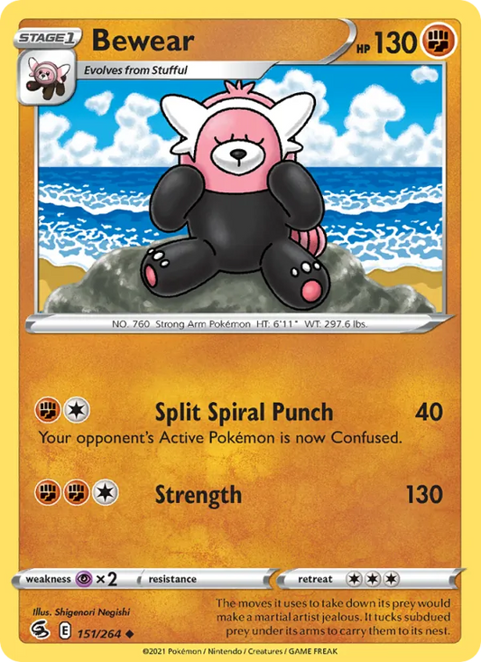 Bewear Reverse Holo 151/264 Fusion Strike Pokémon Card