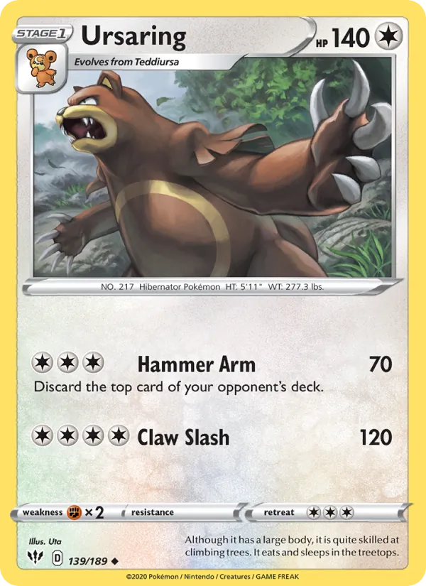 Ursaring Reverse Holo 139/189 Darkness Ablaze Pokémon Card