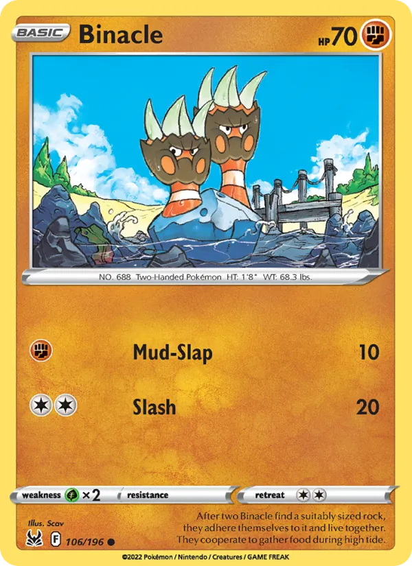 Binacle Reverse Holo 106/196 Lost Origin Pokémon Card