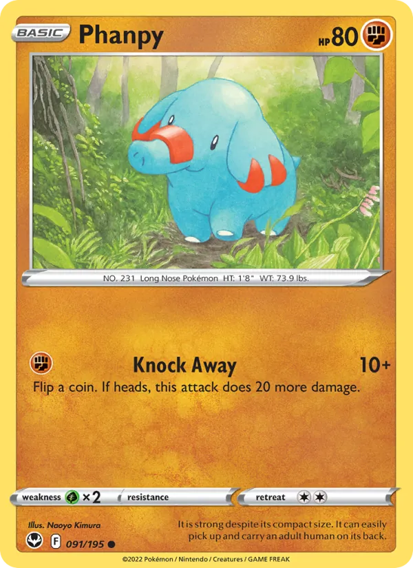 Phanpy Reverse Holo 091/195 Silver Tempest Pokémon Card